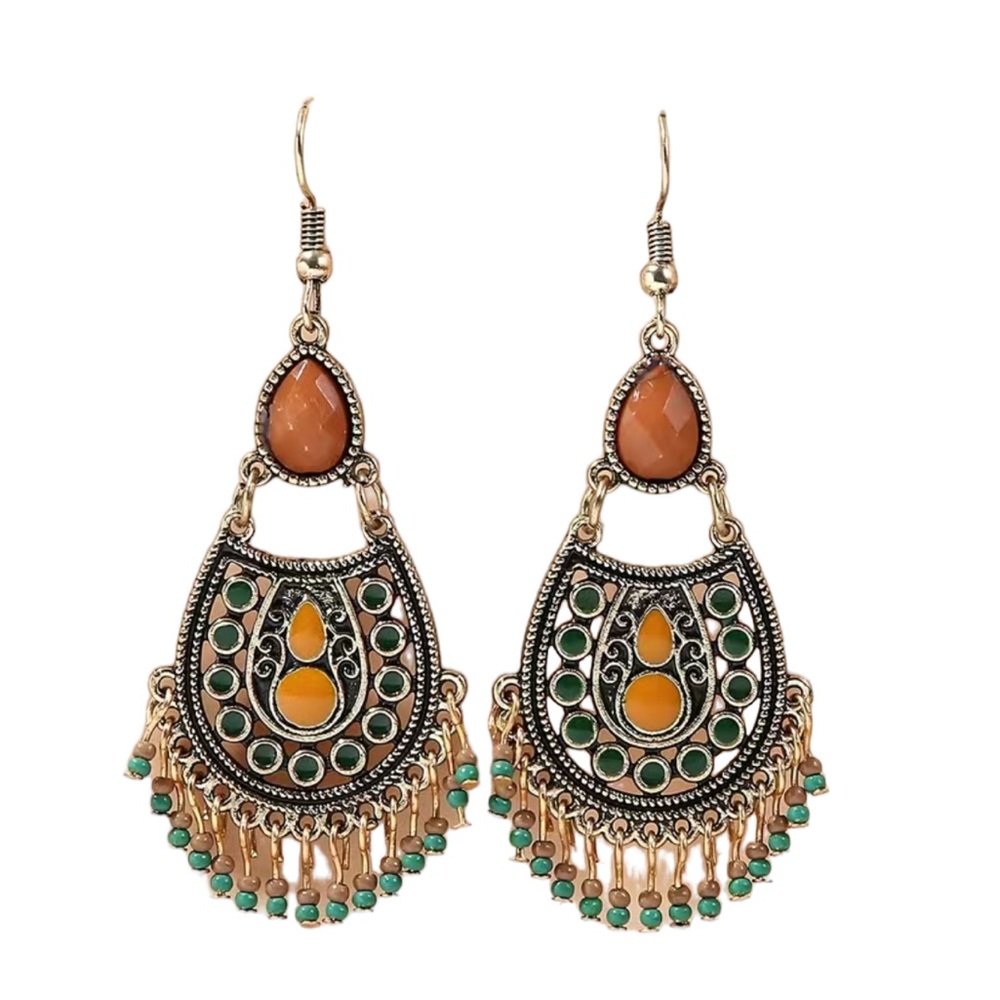 Vintage Boho Style Beaded Tassel Drop Earrings